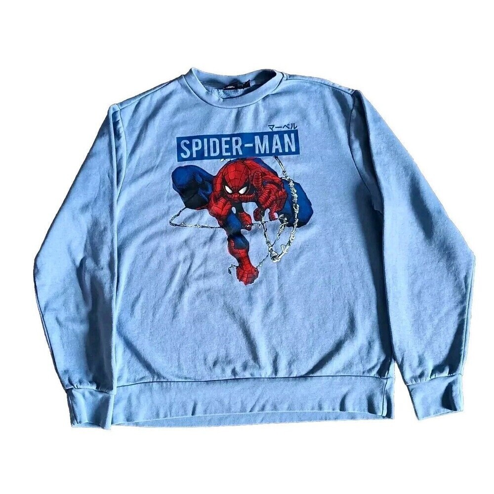 Marvel Spiderman Sweater Men's Size Large Blue Long Sleeve
